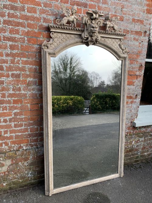 An Absolutely Stunning Large Shaped Top Antique 19th Century French Carved Wood & Gesso Painted Mirror.
