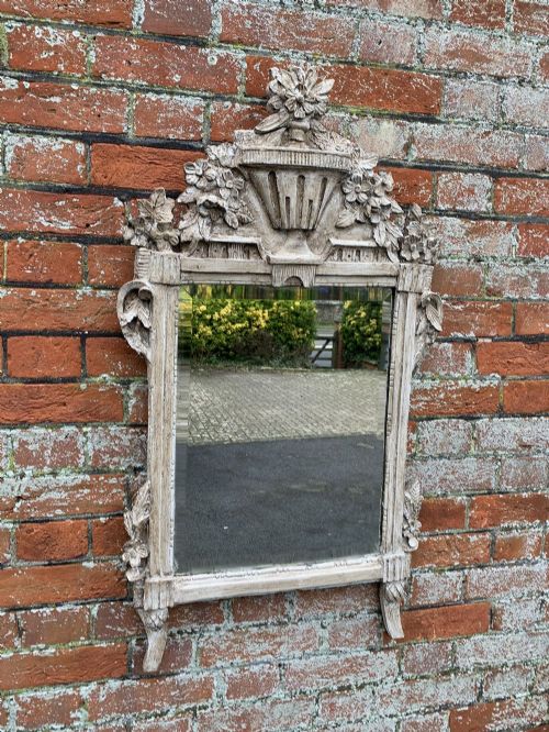 A Delightful Useful Size Early 19th Century French Antique Carved Wood Painted Mirror.