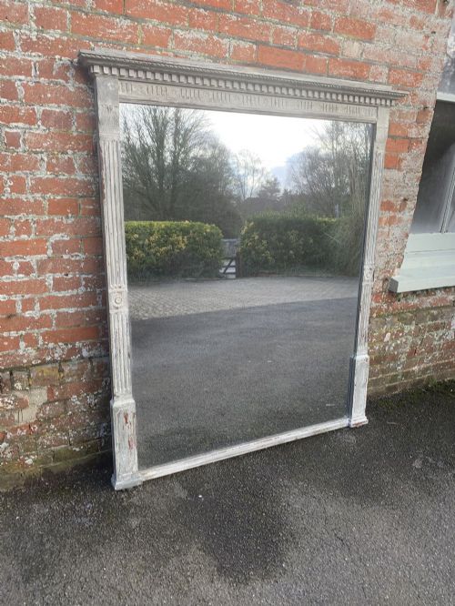 A Superb Large Antique French 19th Century Carved Wood Painted Ribbed Framed Mirror.