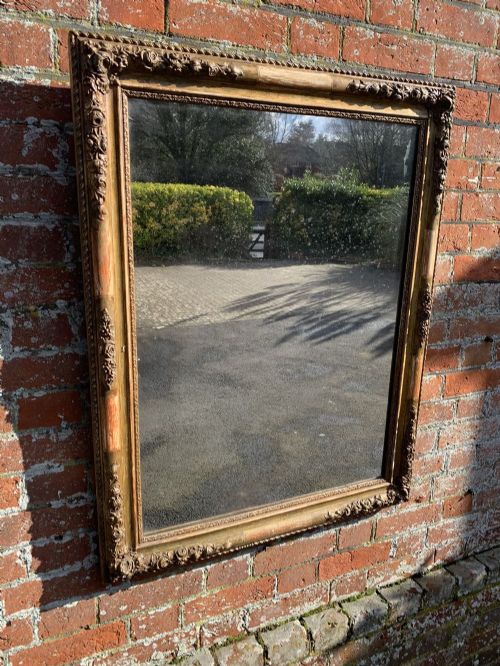 A Highly Useful Size Early Antique French 19th Century Carved Wood and Gesso Original Gilt & Flowered Framed Louis Philippe Mirror.