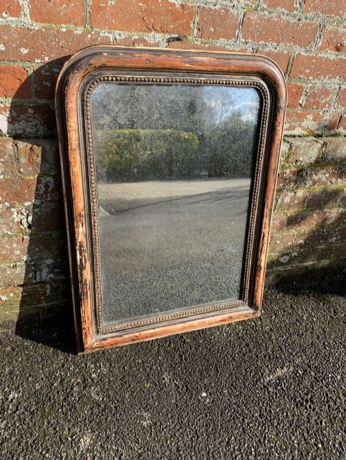 A Useful Size Antique French 19th Century Carved Wood & Gesso Arched Top Original Distressed Painted Mirror.