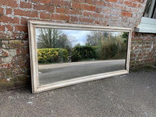 A Highly Useful Size Antique French 19th Century Carved Wood & Gesso Plain Painted Mirror.