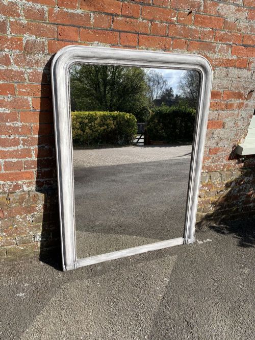 A Wonderful Large Antique French 19th Century Carved Wood & Gesso Arched Top Painted Mirror.