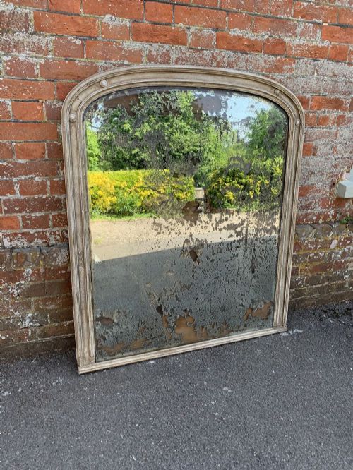 An Absolutely Stunning Large Antique French Carved Wood and Gesso Painted Arched Top Mirror.,
