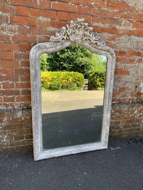 A Good Size Antique 19th Century French Painted Shaped Top Mirror.