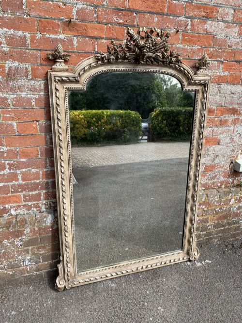 A Fabulous Large Antique French 19th Century Carved Wood & Gesso Painted Shaped Top Mirror,