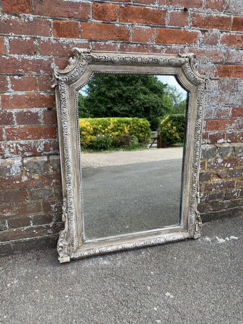 A Delightful Useful Size Antique French 19th Century Wood and Gesso Painted Shaped Top Mirror.