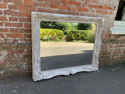 A Fabulous Large Antique 19th Century English Carved Wood and Gesso Distressed Painted Louis Philippe Mirror.