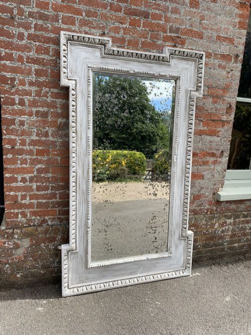 An Absolutely Stunning Large Antique 19th Century Carved Wood and Gesso Painted Highly Decorative French Shaped Mirror.