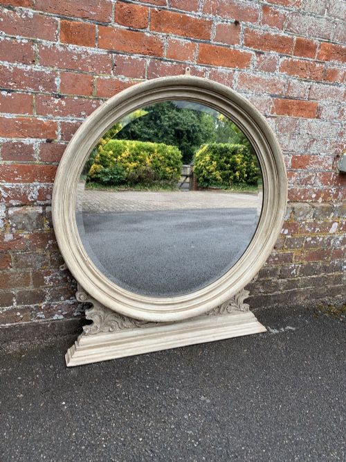 A Wonderful Unusual Good Size Antique 19th Century English Carved Wood Painted Round Mirror.