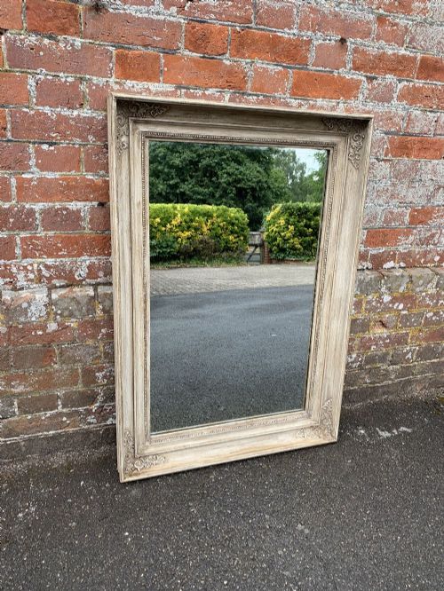 A Highly Useful Size Antique French 19th Century Carved Wood and Gesso Painted Mirror.