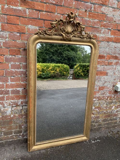 A Fabulous Large Antique French 19th Century Carved Wood & Gesso Original Gilt Arched Top Mirror.