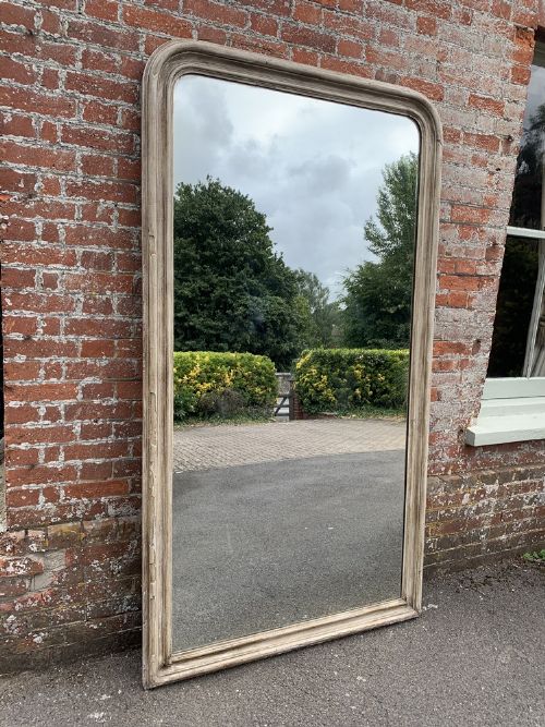 A Spectacular Plain Large Antique 19th Century French Carved Wood & Gesso Painted Arched Top Louis Philippe Mirror.
