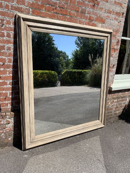 A Stunning Large Antique French 19th Century Carved Wood Painted Ribbed Framed Mirror.