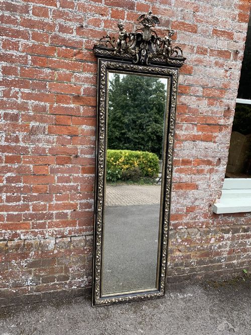 A Fabulous Large Antique French 19th Century Carved Wood & Gesso Original Painted Silver/gilt Pier Mirror.