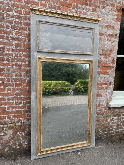 A Superb Large Antique French 19th Century Carved Wood & Gesso Original Painted & Gilt Trumeau Mirror.