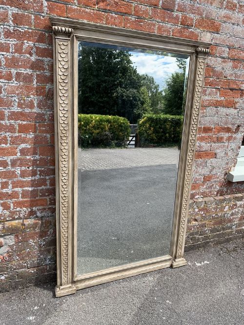 A Stunning Large Antique French 19th Century Carved Wood Painted Mirror.