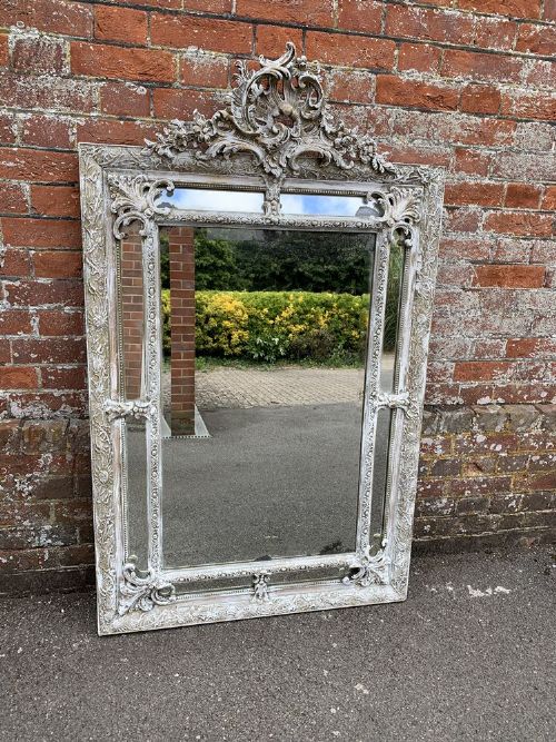 A Superb Large Antique French 19th Century Carved Wood and Gesso Painted Cushion Mirror.
