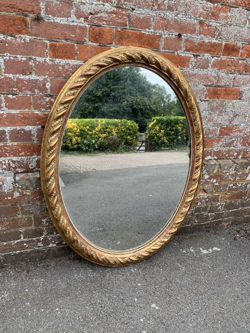 A Wonderful Large Antique French 19th Century Carved Wood & Gesso Original Gilt Oval Mirror.
