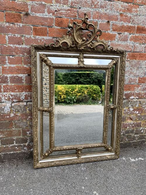 A Stunning Good Size Antique French 19th Century Carved Wood & Gesso Original Silver/gilt Cushion Mirror.