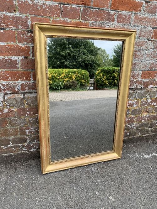 A Highly Useful Size Antique French 19th Century Carved Wood & Gesso Original Gilt Plain Mirror.