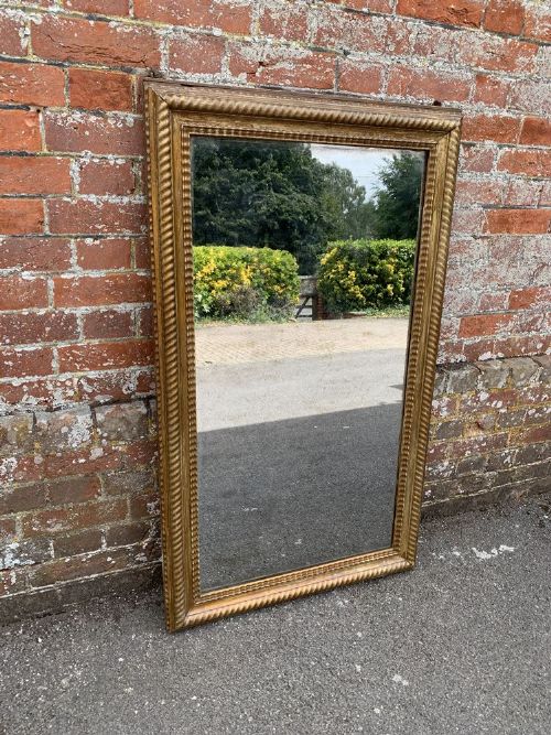 A Delightful Large Antique French 19th Century Carved Wood & Gesso Original Gilt Ribbed Framed Mirror.