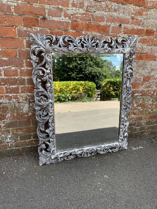 A Fabulous Antique French 19th Century Carved Wood Painted Mirror.