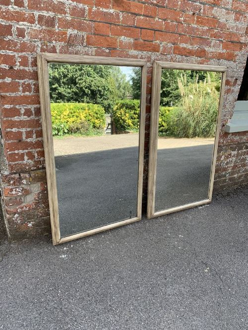 A Fabulous Pair of Antique French 19th Century Carved Wood Painted Plain Mirrors.