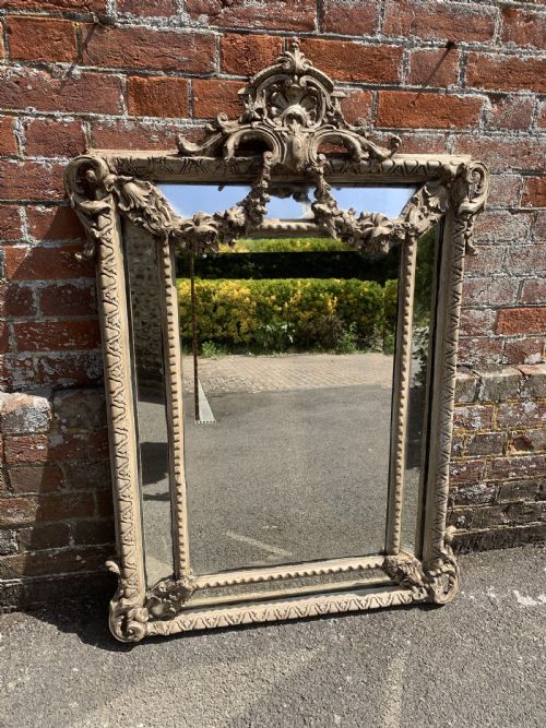 A Superb Useful Size Antique French 19th Century Carved Wood & Gesso Painted Cushion Mirror.