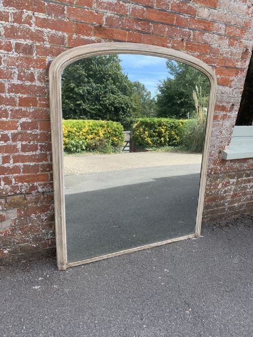 A Stunning Large Antique English 19th Century Carved Wood & Gesso Arched Top Painted Plain Overmantle Mirror.