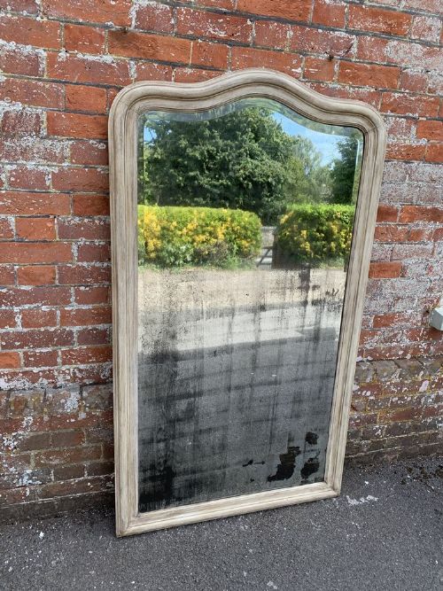 A Fabulous Large Antique French 19th Century Carved Wood Painted Plain Shaped Top Mirror.