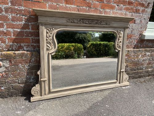 A Delightful Good Size Antique English 19th Century Carved Wood Painted Overmantle Mirror.