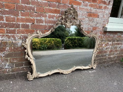 A Fabulous Good Size Antique French 19th Century Carved Wood Painted Shaped Top Mirror.