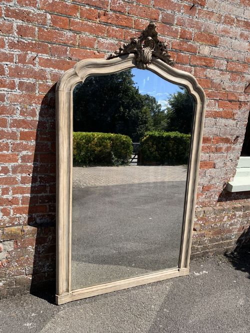 A Stunning Large Antique French 19th Century Carved Wood Painted Shaped Top Mirror