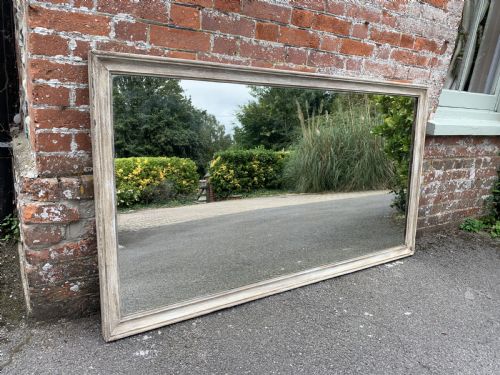 A Superb Large Antique French 19th Century Carved Wood Painted Plain Bistro Mirror.