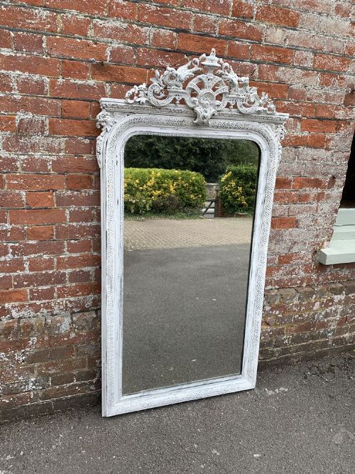 A Stunning Large Antique French 19th Century Carved Wood & Gesso Painted Mirror.