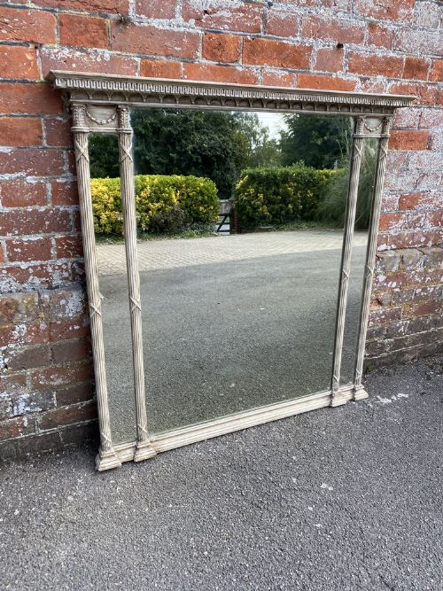A Fabulous Good Size Antique English 19th Century Carved Wood & Gesso Painted Overmantle Mirror.