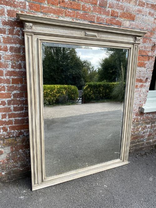 A Wonderful Large Antique French 19th Century Carved Wood Painted Ribbed Framed Mirror.