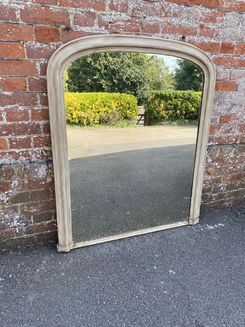 A Fabulous Good Size Antique English 19th Century Carved Wood & Gesso Arched Top Painted Plain Overmantle Mirror.