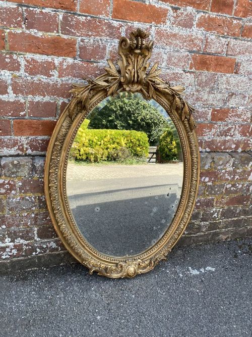 A Stunning Useful Size Antique French 19th Century Carved Wood & Gesso Original Gilt Oval Mirror.