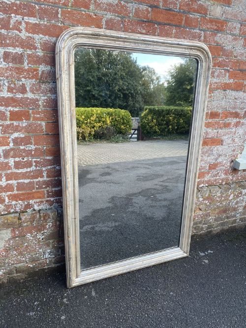 A Fabulous Large Antique French 19th Century Carved Wood and Gesso Arched Top Original Silvered Louis Philippe Mirror.