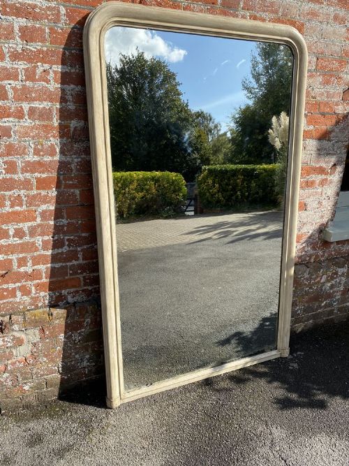 A Superb Large Antique French 19th Century Carved Wood & Gesso Arched Top Painted Louis Philippe Mirror.