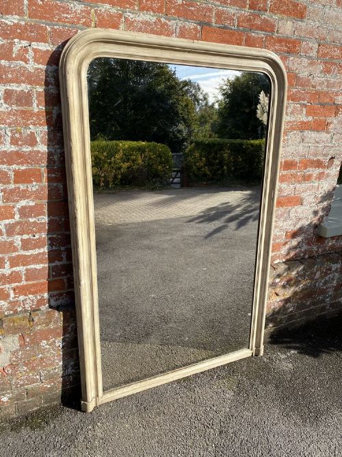 A Fabulous Large Antique French 19th Century Carved Wood & Gesso Arched Top Painted Louis Philippe Mirror.