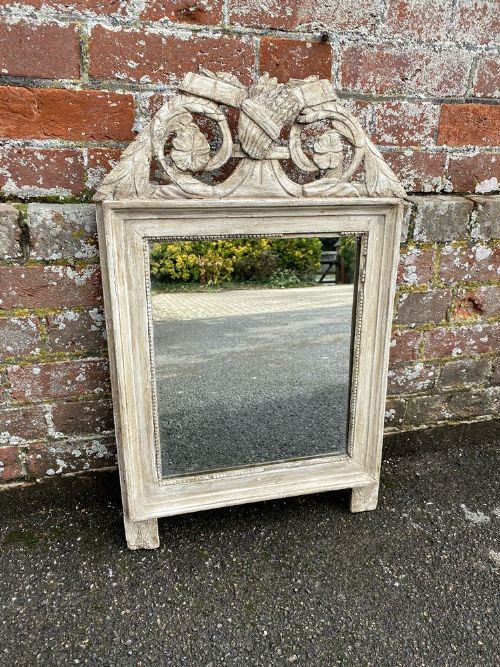 A Delightful Early Antique Italian  19th Century Carved Wood Painted Slightly Distressed Mirror.
