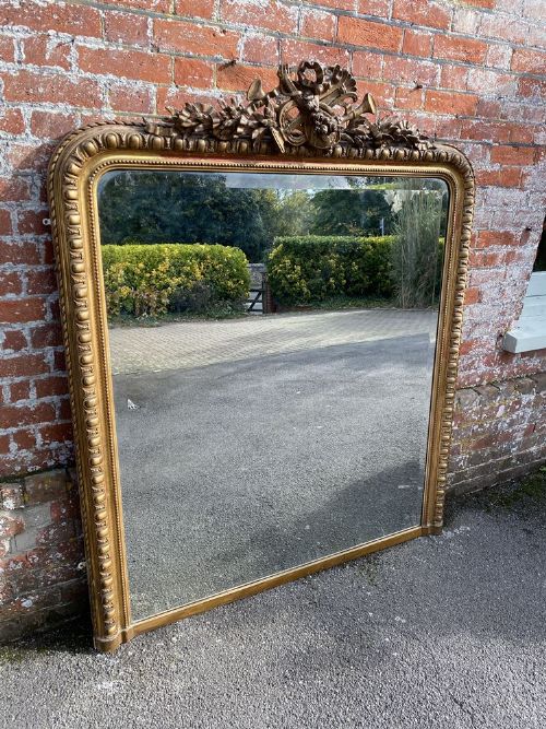 A Fabulous Large Antique French 19th Century Carved Wood & Gesso Original Gilt Arched Top Mirror.