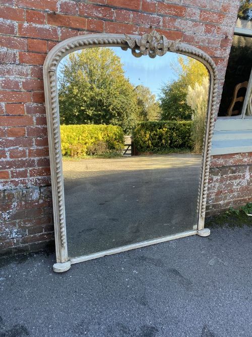 A Superb Large Antique English 19th Century Carved Wood & Gesso Painted Rope Twist Framed Overmantle Mirror.