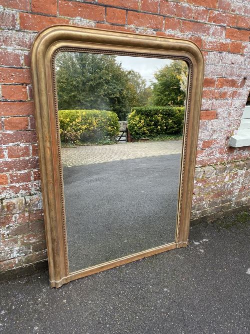 A Delightful Large Antique French 19th Century Carved Wood & Gesso Original Gilt Arched Top Louis Philippe Mirror.