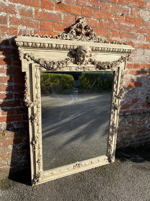 A Spectacular Large Antique French 19th Century Carved Wood & Gesso Painted Mirror.