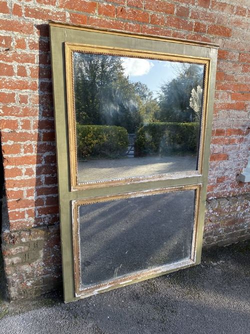 A Superb Large Antique French 19th Century Carved Wood & Gesso Original Distressed Trumeau Mirror.