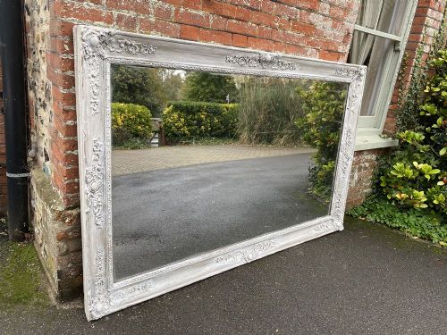 A Spectacular Large Antique French 19th Century Carved Wood & Gesso Distressed Painted Mirror.